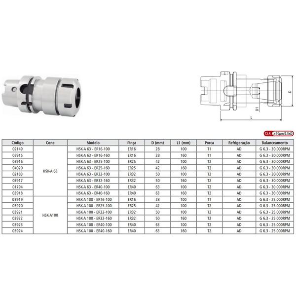 Imagem de Porta Pinça ER Modelo HSK-A 100 - ER32 - 100 - DIN 69893