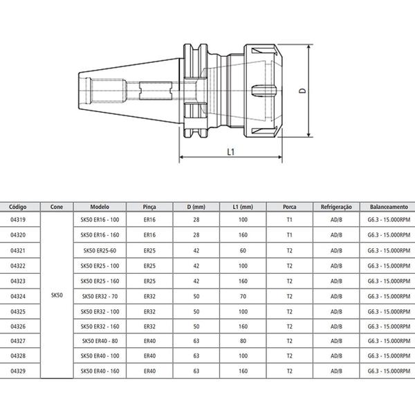 Imagem de Porta Pinça ER Modelo SK50 - ER25-60 - HQT - DIN 69871