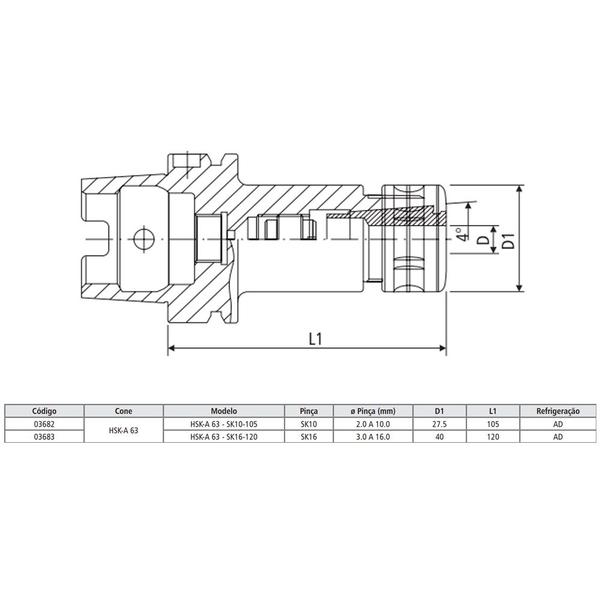 Imagem de Porta Pinça SK Modelo HSK-A 63 - SK10-105 - DIN 69893