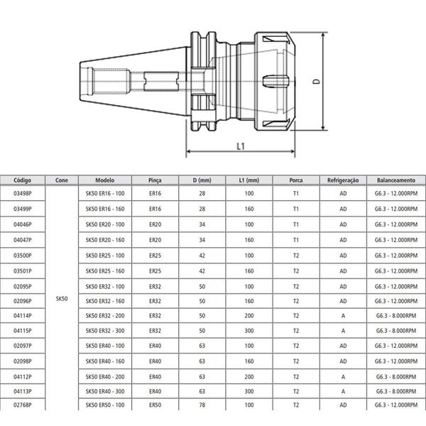 Imagem de Porta Pinças ER Modelo SK50 - ER16 - 160 - DIN 69871