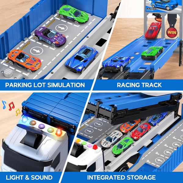 Imagem de Porta-pista de corrida Toy Truck com 8 carros de corrida para crianças de 3 anos ou mais