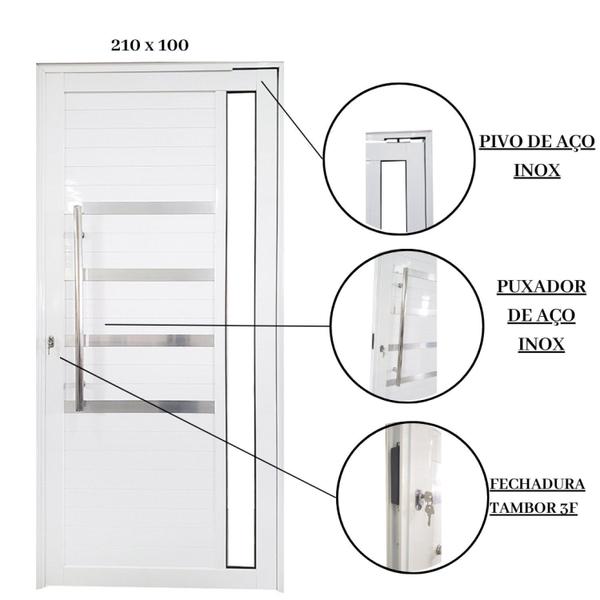 Imagem de Porta Pivotante de Alumínio 210 x 100cm Com Friso e Vidro Linha 30 Esquerda Esquadrias Bergamo