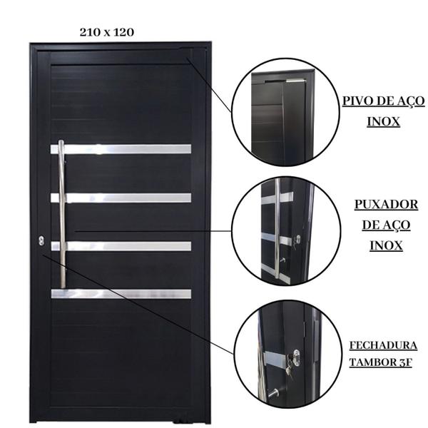 Imagem de Porta Pivotante de Alumínio 210 x 120cm com Friso 30 Esquerda Esquadrias Bergamo