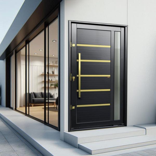 Imagem de Porta Pivotante Lambril Miraggio com Puxador Lado Esquerdo Elite 216x130 Preto