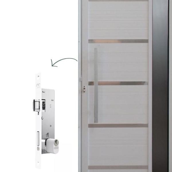 Imagem de Porta Pivotante Solara Alumínio com Visor Puxador Barra Chata 210 X 110 Lado Direito Branco