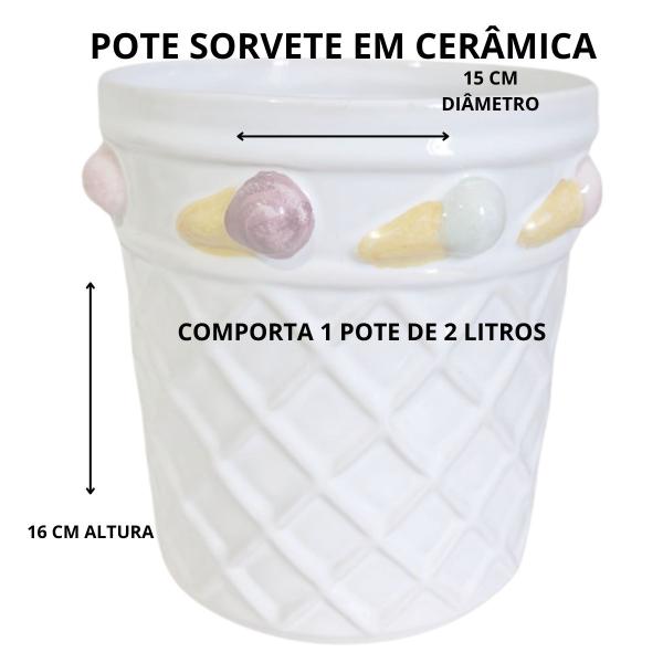 Imagem de Porta Pote Sorvete Redondo Cerâmica Sobremesa 2 Litros