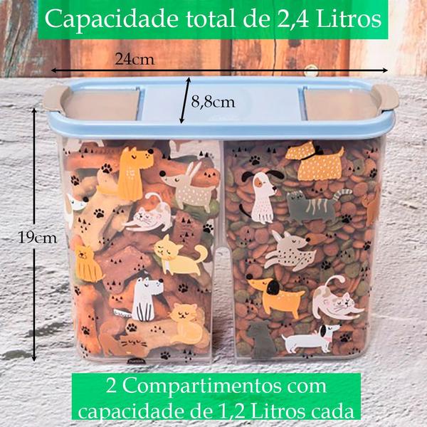 Imagem de Porta ração petisco gato cachorro guarda tudo dueto pet container portátil com tampa dispenser azul