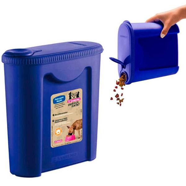 Imagem de Porta ração plástico com tampa azul pote dispenser portáil de racao para pets gatos e cães Sanremo