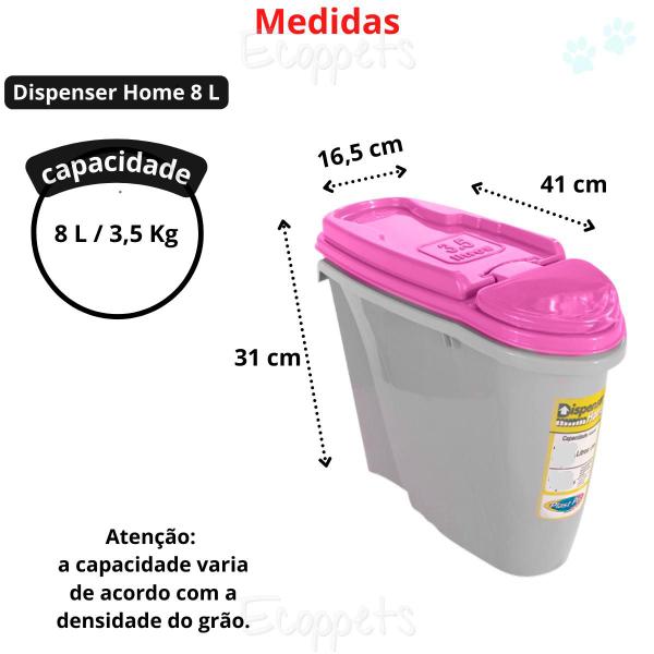 Imagem de Porta Ração Pote P/ 3,5 kg Com Tampa P/ Pet Cachorros Cães Gatos Dispenser 8 Litros