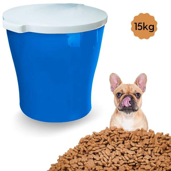 Imagem de Porta Ração Redondo Até 15 Kg Com Tampa Canister Furacão Pet - AZUL