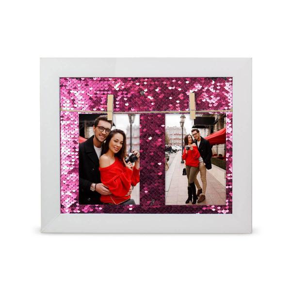 Porta Retrato 24X30 Para 2 Fotos 9X13Cm Lantejoula Pink - Lore Imagem de Porta Retrato 24X30 Para 2 Fotos 9X13Cm Lantejoula Pink