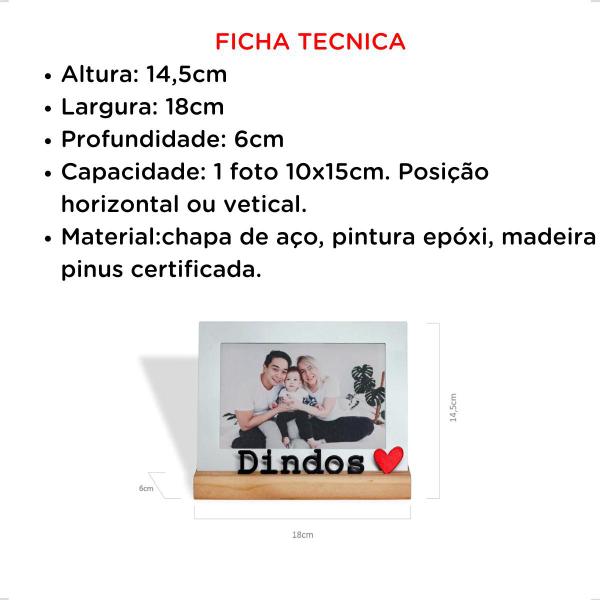 Imagem de Porta Retrato Dindos Padrinhos S2 Fotos Fotografia 10x15cm Branco Aço Madeira Horizontal Vertical Geguton