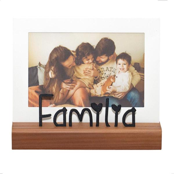 Imagem de Porta Retrato Família 10x15cm Branco Aço Madeira Amor Foto