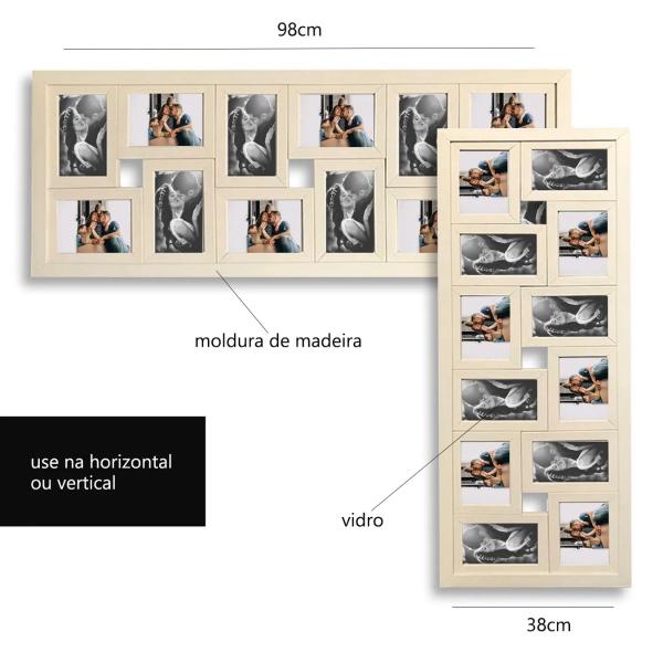 Porta Retratos Painel Multifotos 12 Fotos 10X15 Branco - MM Imagem de Porta Retratos Painel Multifotos 12 Fotos 10X15 Branco