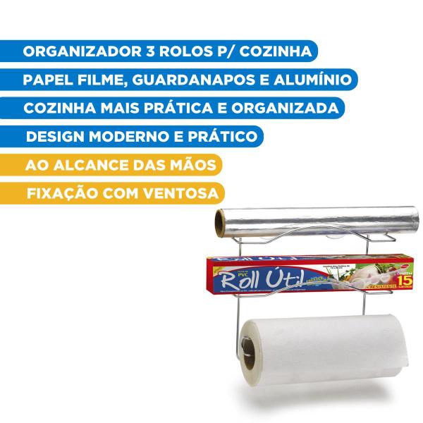 Imagem de Porta Rolo de Papel Toalha Alumínio Filme Fixação Por Ventosa Suporte de Parede Metal Cromado Arthi