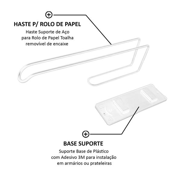 Porta Rolo Papel Toalha Suporte Armário Cozinha C/ Adesivo - Arthi Imagem de Porta Rolo Papel Toalha Suporte Armário Cozinha C/ Adesivo