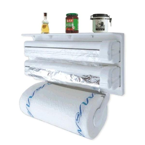 Porta Rolos De Papel Toalha Alumínio Filme PVC Fácil Corte - SUPORTE PAPEL TOALHA 3 EM 5 Imagem de Porta Rolos De Papel Toalha Alumínio Filme PVC Fácil Corte