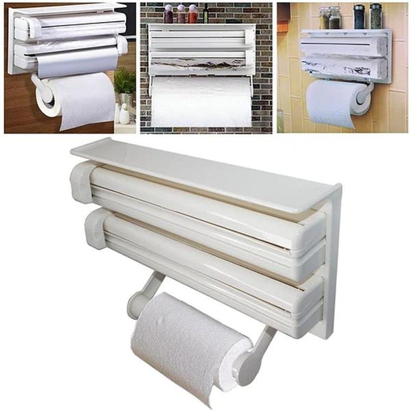 Porta Rolos De Papel Toalha Alumínio Filme PVC Fácil Corte - SUPORTE PAPEL TOALHA 3 EM 5 Imagem de Porta Rolos De Papel Toalha Alumínio Filme PVC Fácil Corte