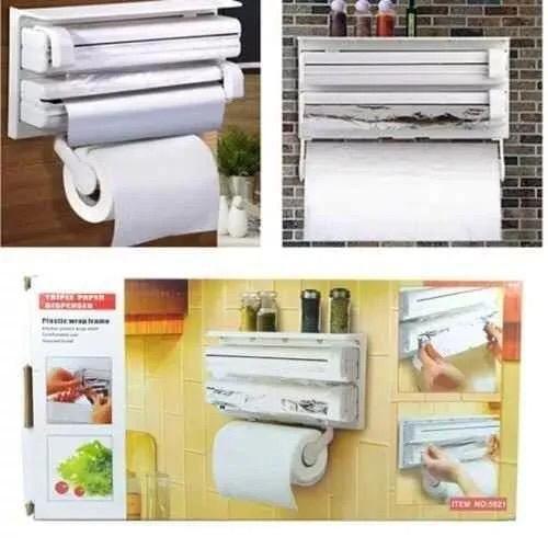 Porta Rolos De Papel Toalha Alumínio Filme PVC Fácil Corte - SUPORTE PAPEL TOALHA 3 EM 5 Imagem de Porta Rolos De Papel Toalha Alumínio Filme PVC Fácil Corte