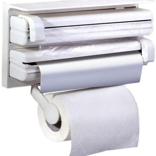 Porta Rolos De Papel Toalha Alumínio Filme PVC Fácil Corte - SUPORTE PAPEL TOALHA 3 EM 5 Imagem de Porta Rolos De Papel Toalha Alumínio Filme PVC Fácil Corte