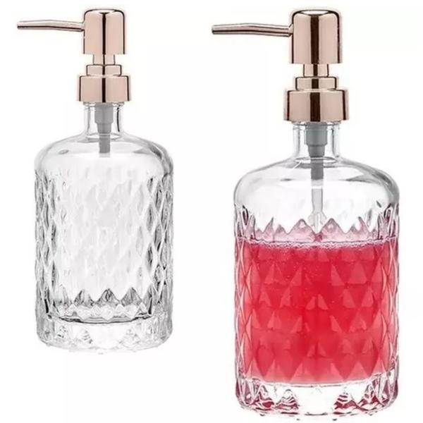 Imagem de Porta sabonete liquido detergente alcool gel Vidro Cristal Lapidado Elegante saboneteira 420ml
