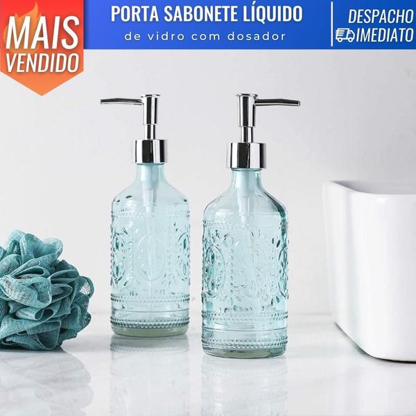 Imagem de Porta Sabonete Líquido em Vidro 300ml c/ Dosador Dispenser Elegante