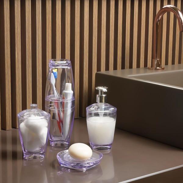 Imagem de Porta Sabonete Líquido Luxo Premium Acrílico Translúcido P/ Banheiro Lavabo 300ml
