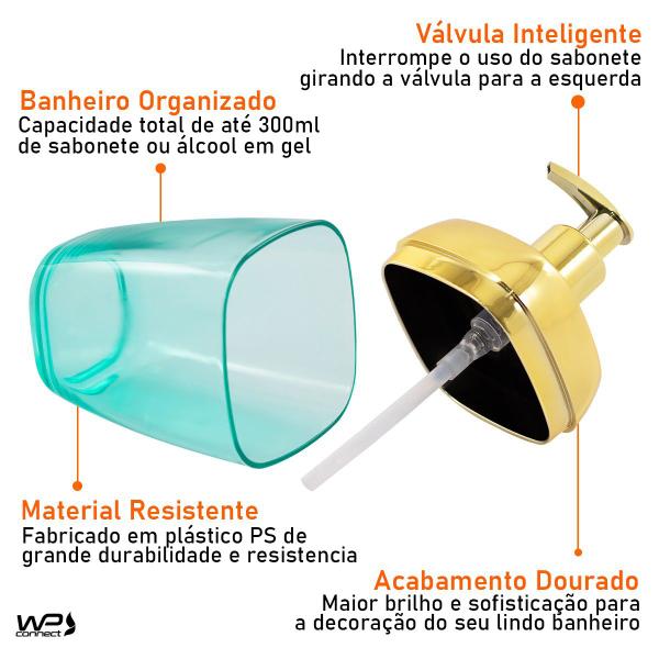 Imagem de Porta Sabonete Líquido Translúcido 300ml Dourado Banheiro Luxo