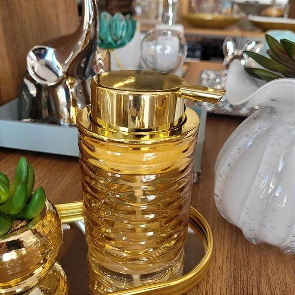 Imagem de Porta Sabonete Líquido Vidro Relevo Âmbar Dourado Luxo 260ml - Tuut