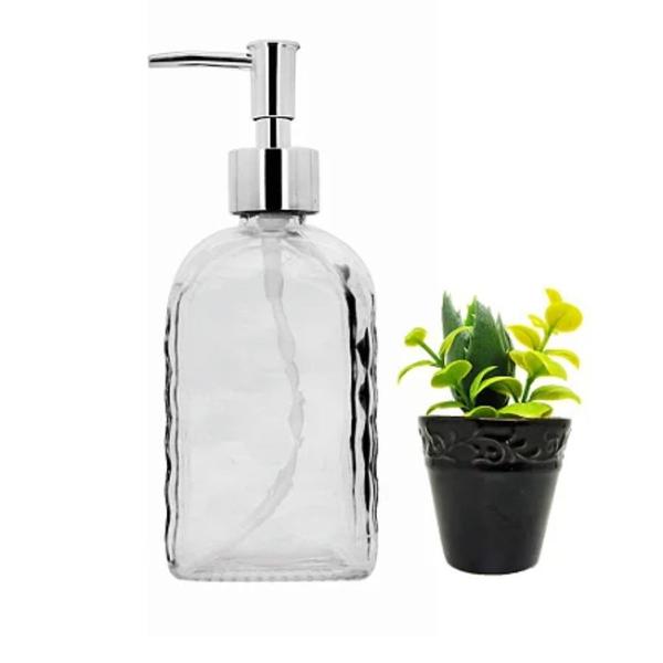 Imagem de Porta Sabonete Líquido Vidro Vitral Listrado 500ml Branco