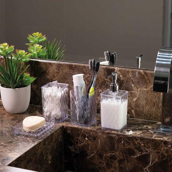Imagem de Porta sabonete sabão em barra suporte plástico higiênico cristal luxo glamour banheiro pia bancada
