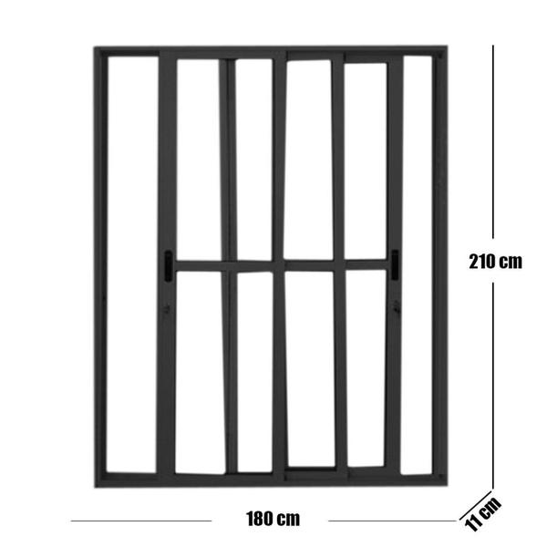 Imagem de Porta Sacada de Alumínio 3 Folhas Móveis 210 X 180cm com Fechadura Linha 25 Preto