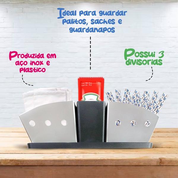 Imagem de Porta Sachês de Açucar Inox com Suporte para Palitos em Inox