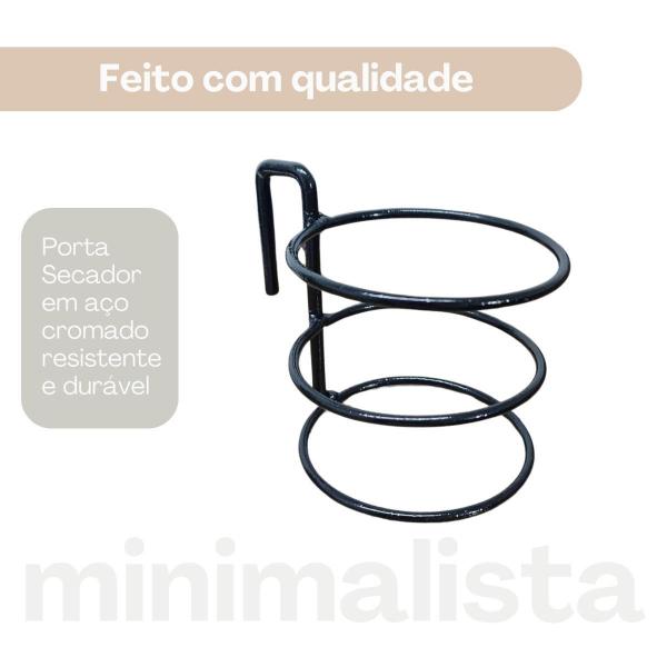 Imagem de Porta Secador Cabelos Profissional 3 Argolas Preto Carrinho