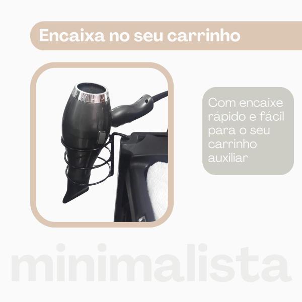 Imagem de Porta Secador Cabelos Profissional 3 Argolas Preto Carrinho