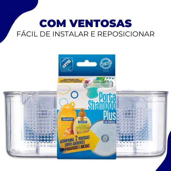 Imagem de Porta Shampoo Banheiro de Parede Plus Com Ventosas Arthi