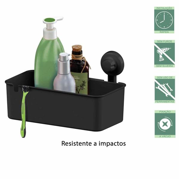 Imagem de Porta Shampoo Cesto Multiuso Parede Com Ventosa Preto 