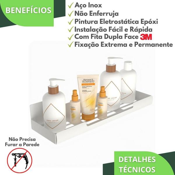 Imagem de Porta Shampoo Com Adesivo Suporte Banheiro Branco ELG