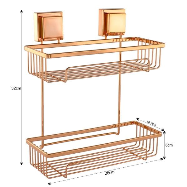 Imagem de Porta Shampoo Duplo Cobre Rosé Aço Piatina Fixação por Ventosa