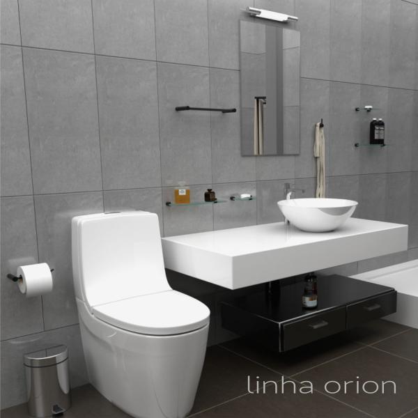 Imagem de Porta Shampoo Fenda Redonda Proteção Modelo Orion Preto Fosco Grego Metal