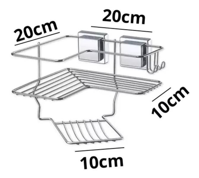 Imagem de Porta Shampoo Sabonete Cantoneira Com Ventosa Fixa Bucha Banheiro Cromado
