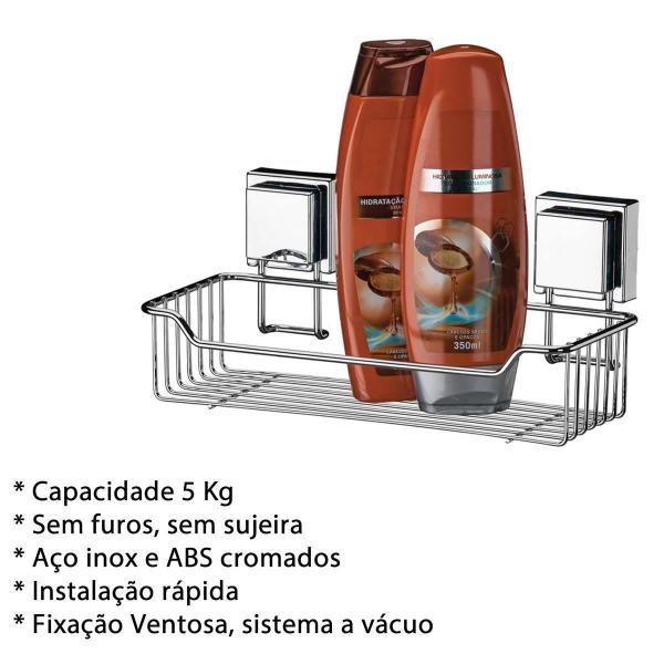 Imagem de Porta Shampoo + Saboneteira Aço Inox Fixação Ventosa