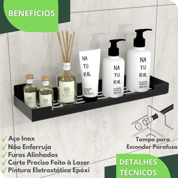 Imagem de Porta Shampoo Suporte Organizador Banheiro Preto Fosco ELG