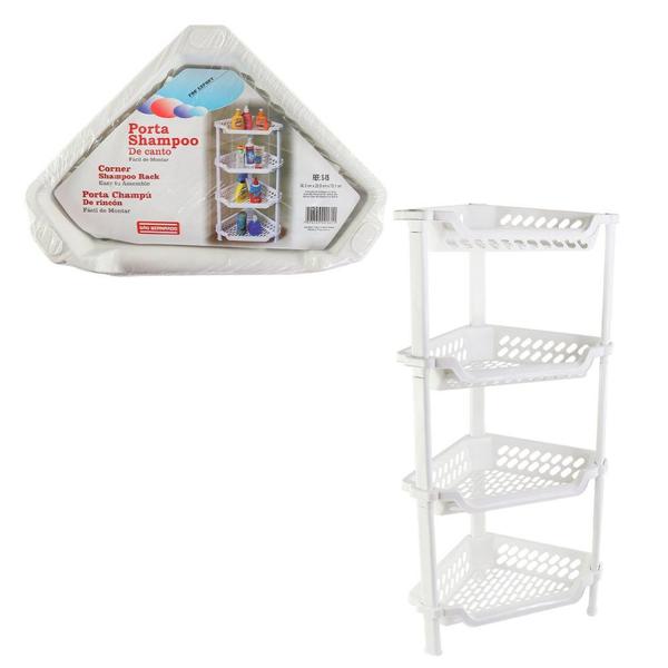 Porta SHAMPOO XAMPU CESTO ORGANIZADOR SUPORTE DESMONTAVEL PLASTICO 4 BANDEJAS PARA BANHEIRO Triangular de 4 Andares Branco - São Bernardo Imagem de Porta SHAMPOO XAMPU CESTO ORGANIZADOR SUPORTE DESMONTAVEL PLASTICO 4 BANDEJAS PARA BANHEIRO Triangular de 4 Andares Branco
