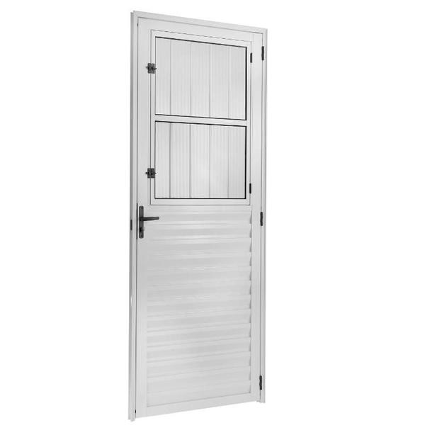 Porta Social Alumínio Branco 2,10x0,80 L.25 (Lado Esquerdo) - ALLO ESQUADRIAS Imagem de Porta Social Alumínio Branco 2,10x0,80 L.25 (Lado Esquerdo)