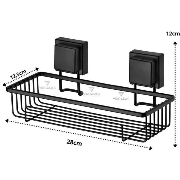 Imagem de Porta Suporte Shampoo Ventosa Preto Fosco Banheiro Future