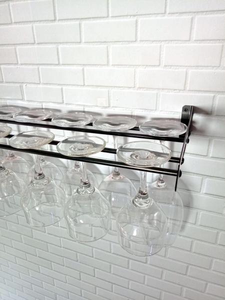 Imagem de Porta Taças para 12 Taças De Vinho - Parede - Decoração Barzinho - suporte para taças - preto