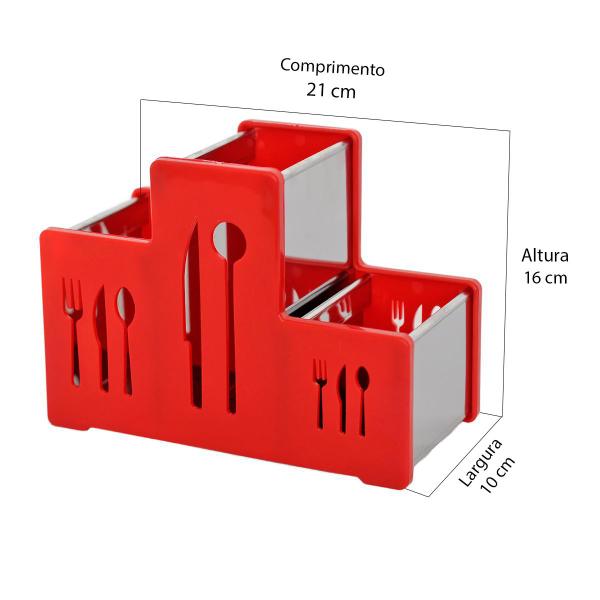 Imagem de Porta Talhares Inox 3 Divisórias Com Laterais Em PP Vermelho