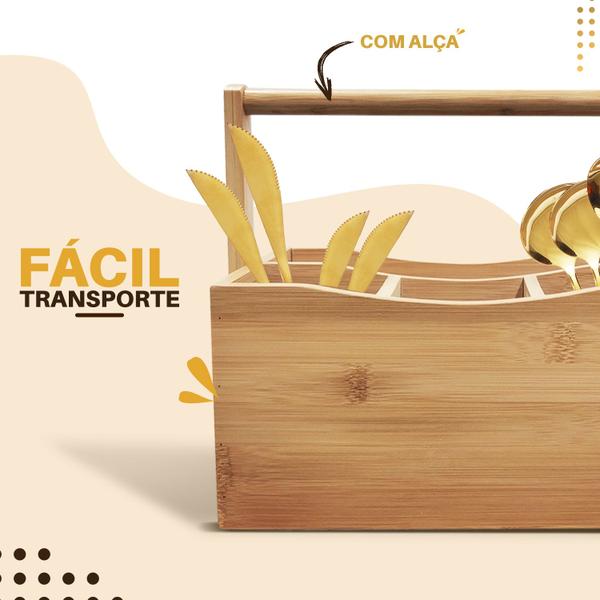 Imagem de Porta Talher Bambu Organizador Vertical Com Alça- Dolce Home