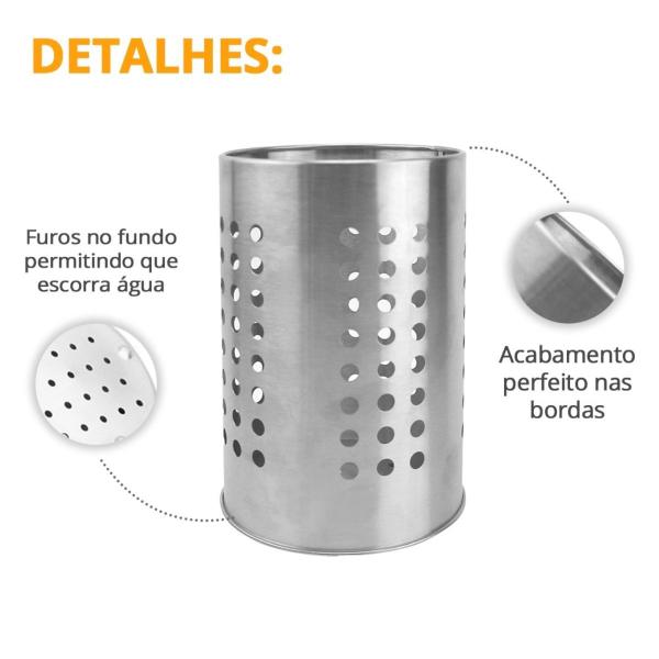 Imagem de Porta Talher Escorredor Aço Inox Escovado 12cm 